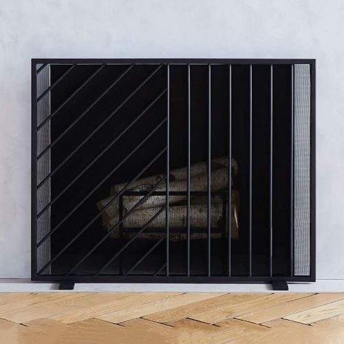  GSG Fireplace Screen Decorative Large Flat Guard Wrought Iron Fireplace Screen, Outdoor Single Panel Metal Decor Mesh, Baby Safe Fireproof Fence Panels Wood Burning Stove Accessories,