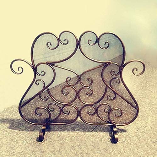  GSG Fireplace Screen Decorative Small Wrought Iron Fireplace Screen, Indoor Outdoor Safe Fireproof Panels Fence, Scrollwork Design, Wood Burning Stove Accessories, 31×34in