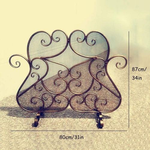  GSG Fireplace Screen Decorative Small Wrought Iron Fireplace Screen, Indoor Outdoor Safe Fireproof Panels Fence, Scrollwork Design, Wood Burning Stove Accessories, 31×34in