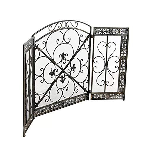  GSG Fireplace Screen Decorative Outdoor Metal Fireplace Screen Decorative Mesh, Foldable Large Flat Fire Screens, Safe Fire Place Panels Wood Burning Stove Accessories