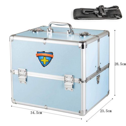 GSHWJS-Medical Chest Household Aluminum Alloy Medicine Box Multi-Layer Family First Aid Medical Treatment Medicine Storage Box 34.5x23.5x28.5cm (Color : Blue)