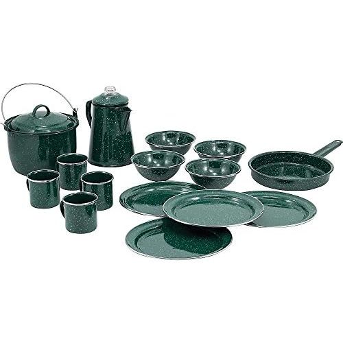  [아마존베스트]GSI Outdoors Pioneer Enamelware Camp Set with All Your Camping Needs for Four with Pot, Pan, Table Setting and Percolator in Durable and Classic Design