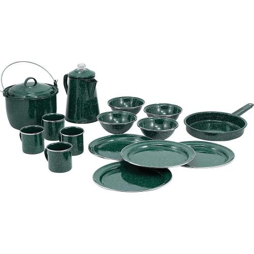  [아마존베스트]GSI Outdoors Pioneer Enamelware Camp Set with All Your Camping Needs for Four with Pot, Pan, Table Setting and Percolator in Durable and Classic Design