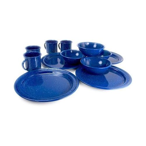  GSI Outdoors Sierra Enamel Table Set for Four with Bowls, Plates and Cups for Camping