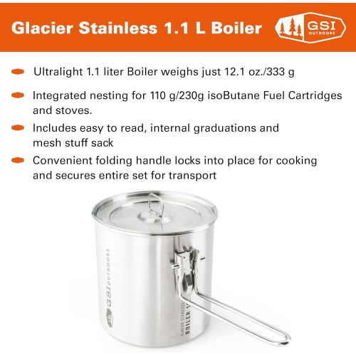  GSI Outdoors Glacier Stainless 1.1 L Boiler for Ultralight Backpacking and Camping