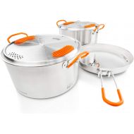 GSI Outdoors Stainless Steel Cookware Set - 3 Piece Compact Cookset Camping, Travel and Outdoors
