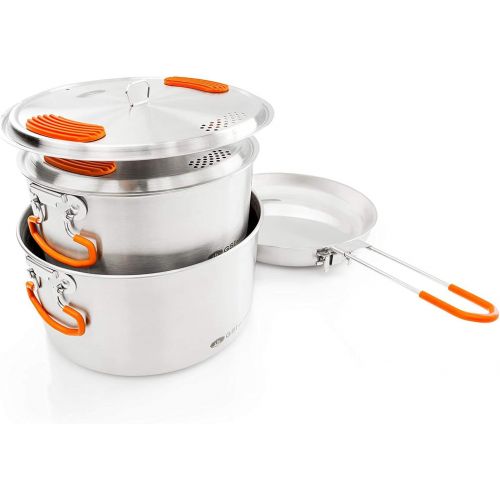  GSI Outdoors Stainless Steel Cookware Set - 3 Piece Compact Cookset Camping, Travel and Outdoors