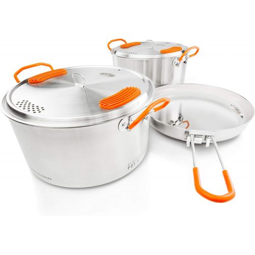  GSI Outdoors Stainless Steel Cookware Set - 3 Piece Compact Cookset Camping, Travel and Outdoors