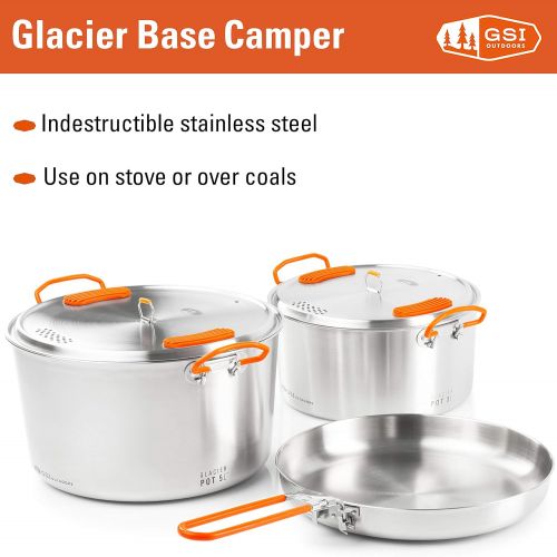  GSI Outdoors Stainless Steel Cookware Set - 3 Piece Compact Cookset Camping, Travel and Outdoors