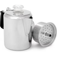 GSI Outdoors Percolator Coffee Pot I Glacier Stainless Steel with Silicone Handle for Camping and Backpacking, for Individuals and Groups, Stove Safe