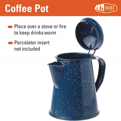  GSI Outdoors 8 Cup Coffee Pot for Storing Hot Coffee, Tea and Water While Camping, Blue