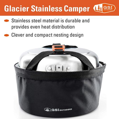  GSI Outdoors Glacier Stainless Camper 4 Person Packable Cookware & Dinnerware Set for Camping or Backpacking