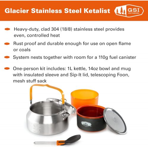  GSI Outdoors Glacier Stainless Ketalist Camping Cookset for Backpacking, Camping or RV