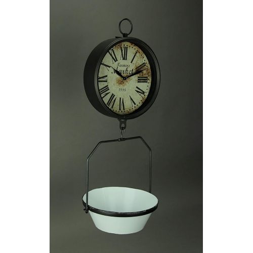  GSM Farmers Market Clock with Hanging Fruit Basket - Vintage Scale Design