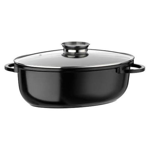  GSW 410571 Gourmet Ceramica Induktion Brater XL oval mit Aroma-Glasdeckel 38x25cm / ca. 8,5 Liter, Aluguss, schwarz gesprenkelt, 38 cm, 4-Einheiten