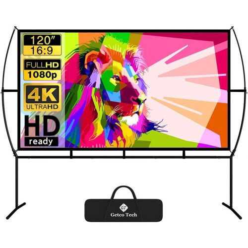  [아마존베스트]N\A Projector Screen with Stand Foldable Portable Movie Screen 120 Inch（16：9）, HD 4K Double Sided Projection Screen Indoor Outdoor Projector Movies Screen for Home Theater (120 Inch)