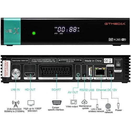  [아마존베스트]GTMEDIA V8X HD DVB-S/S2/S2X FTA Digital Satellite Receiver, Free to Air Built-in 2.4G WiFi TV Sat Decoder Supports Intelsat 901 at 27.5°W BBC Channel