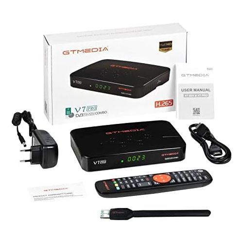  GT MEDIA V7 PRO Satellite Receiver HD DVB S2/S2X + DVB T/T2 Receiver Combo Full HD 1080p H.265 HEVC 10bit with Antenna WiFi USB / CA Card Slot Support PVR Recording Function Timesh