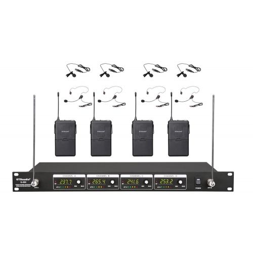  GTD Audio G-380L VHF Wireless Microphone System with 4 Headset, Lavalier (Lapel) mics