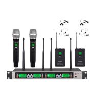 GTD Audio UHF 4 x100 Selectable Frequency Channels 2 Hand-held Wireless 2 Lavalier Lapel Headset microphone 4 Mic System