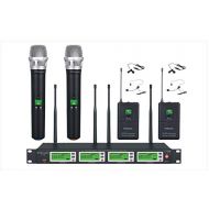 GTD Audio 4x800 Selectable Frequency Channels UHF Diversity Wireless Hand-held/Lavalier/Lapel/Headset Microphone Mic System 787 (2 Handheld & 2 Lavalier)