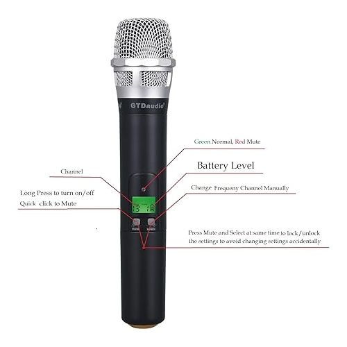  GTD Audio 4x800 Adjustable Channels UHF Diversity Wireless cordless Handheld Microphone Mic System Ideal for Church, Karaoke, Dj Party, Range 450ft (4 Handheld Mics)