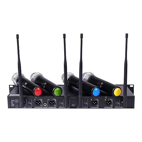  GTD Audio 4x800 Adjustable Channels UHF Diversity Wireless cordless Handheld Microphone Mic System Ideal for Church, Karaoke, Dj Party, Range 450ft (4 Handheld Mics)