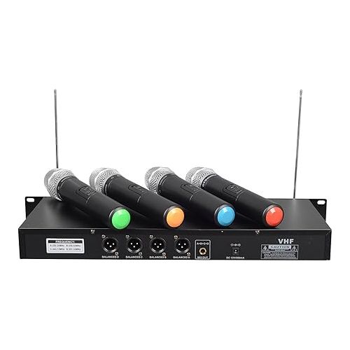  GTD Audio 4 Handheld Wireless Microphone Cordless mics System, Ideal for Church, Karaoke, Dj Party, Range up to 300 ft,