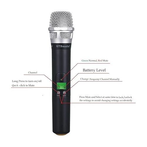  GTD Audio 2x800 Adjustable Frequency UHF True Diversity Wireless Handheld Microphone Mic System Ideal for Church, Karaoke, Dj Party, Range 400 ft