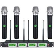 GTD Audio 4x800 Selectable Frequency Channel UHF Diversity Wireless Handheld Microphone Mic System 787 (4 Hand held Mics)