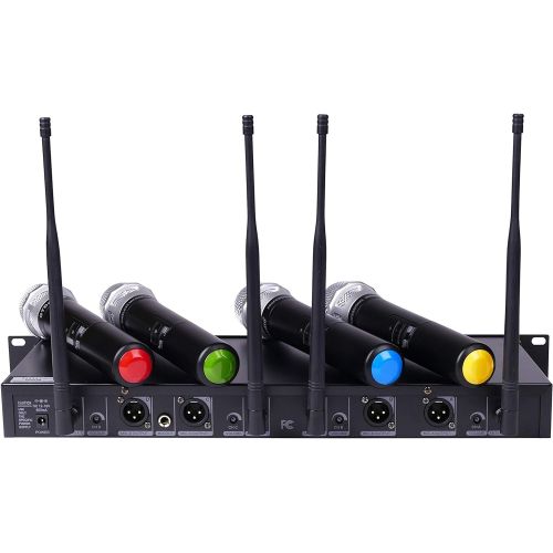  GTD Audio 4x800 Selectable Frequency Channel UHF Diversity Wireless Handheld Microphone Mic System 787 (4 Hand held Mics)