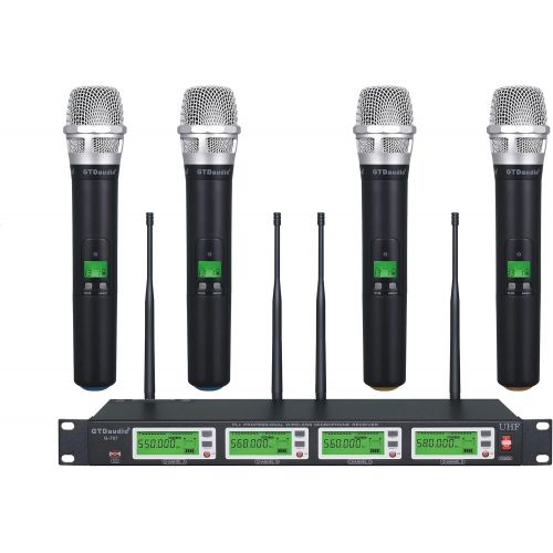  GTD Audio 4x800 Selectable Frequency Channel UHF Diversity Wireless Handheld Microphone Mic System 787 (4 Hand held Mics)