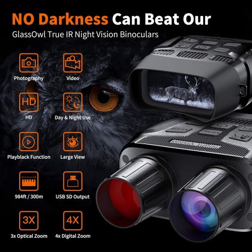  GTHUNDER Digital Night Vision Goggles Binoculars for Total Darkness?Infrared Digital Night Vision Large Viewing Screen, 32GB Memory Card for Photo and Video Storage?Perfect for Sur