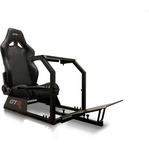  GTR Simulator GTA Model Majestic Black Frame with Adjustable Black Leatherette Racing Seat Racing Driving Gaming Simulator Cockpit Chair
