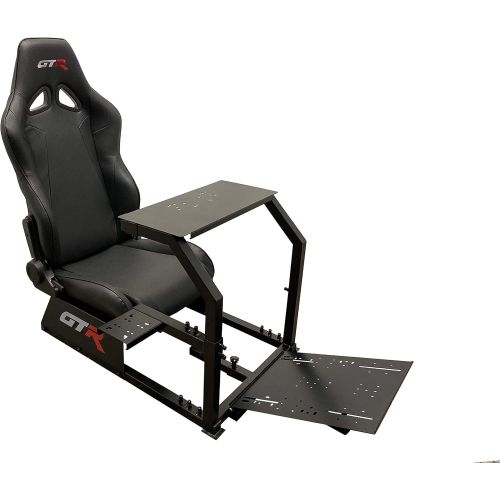 GTR Simulator GTA Model Majestic Black Frame with Adjustable Black Leatherette Racing Seat Racing Driving Gaming Simulator Cockpit Chair