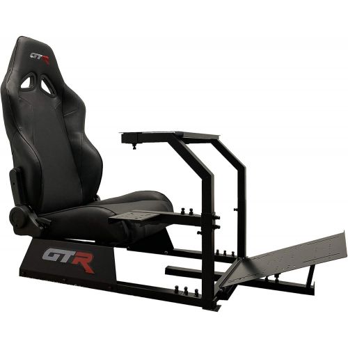  GTR Simulator GTA Model Majestic Black Frame with Adjustable Black Leatherette Racing Seat Racing Driving Gaming Simulator Cockpit Chair