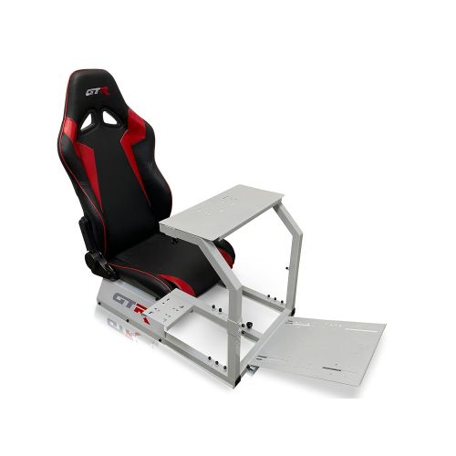  GTR Simulator GTA Model Silver Frame with Adjustable Black Red Leatherette Racing Seat Racing Driving Gaming Simulator Cockpit Chair