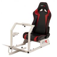 GTR Simulator GTA-WHT-S105LBKRD GTA Model Racing Simulator White Frame with BlackRed Real Racing Seat, Driving Simulator Cockpit Gaming Chair with Gear Shifter Mount