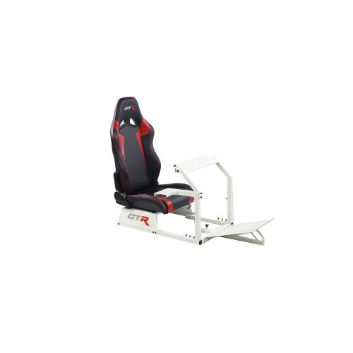  GTR Simulator GTA-WHT-S105LBKRD GTA Model Racing Simulator White Frame with BlackRed Real Racing Seat, Driving Simulator Cockpit Gaming Chair with Gear Shifter Mount