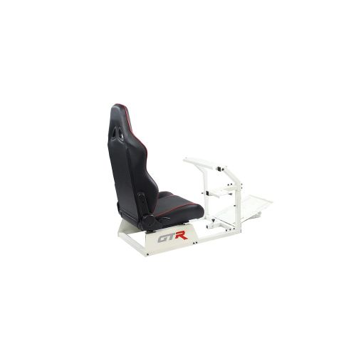  GTR Simulator GTA-WHT-S105LBKRD GTA Model Racing Simulator White Frame with BlackRed Real Racing Seat, Driving Simulator Cockpit Gaming Chair with Gear Shifter Mount