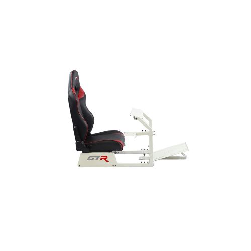  GTR Simulator GTA-WHT-S105LBKRD GTA Model Racing Simulator White Frame with BlackRed Real Racing Seat, Driving Simulator Cockpit Gaming Chair with Gear Shifter Mount