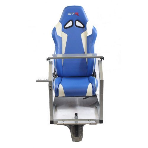  GTR Simulator GTR Racing Simulator GTA-S-S105LBLWHT- GTA Model Silver Frame with BlueWhite Real Racing Seat, Driving Simulator Cockpit Gaming Chair with Gear Shifter Mount