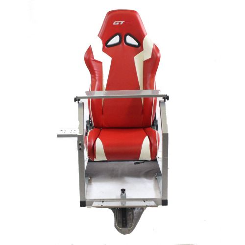  GTR Simulator GTR Racing Simulator GTA-S-S105LRDWHT GTA Model Silver Frame with RedWhite Real Racing Seat, Driving Simulator Cockpit Gaming Chair with Gear Shifter Mount