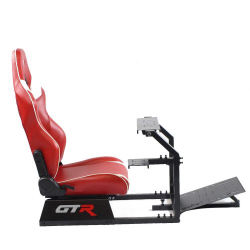  GTR Simulator GTR Racing Simulator GTA-BLK-S105LRDWHT- GTA Model Black Frame with RedWhite Real Racing Seat, Driving Simulator Cockpit Gaming Chair with Gear Shifter Mount