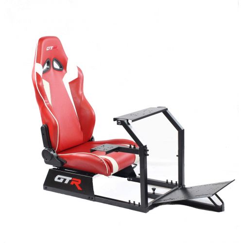  GTR Simulator GTR Racing Simulator GTA-BLK-S105LRDWHT- GTA Model Black Frame with RedWhite Real Racing Seat, Driving Simulator Cockpit Gaming Chair with Gear Shifter Mount