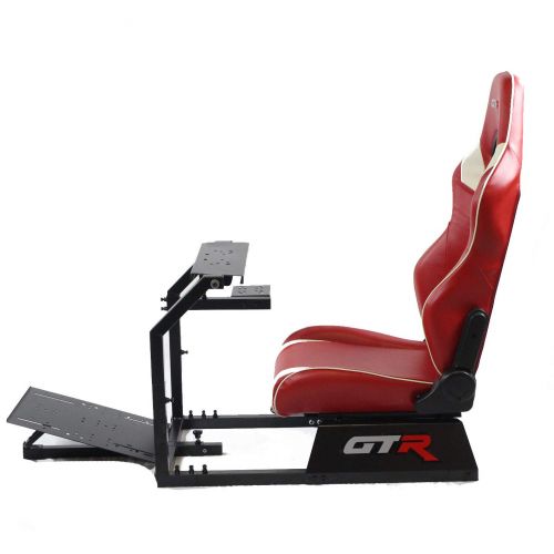  GTR Simulator GTR Racing Simulator GTA-BLK-S105LRDWHT- GTA Model Black Frame with RedWhite Real Racing Seat, Driving Simulator Cockpit Gaming Chair with Gear Shifter Mount