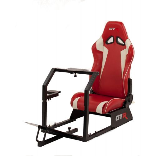  GTR Simulator GTR Racing Simulator GTA-BLK-S105LRDWHT- GTA Model Black Frame with RedWhite Real Racing Seat, Driving Simulator Cockpit Gaming Chair with Gear Shifter Mount