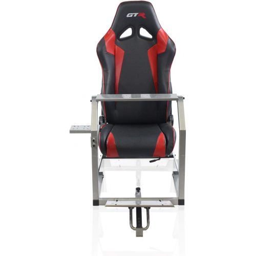  GTR Simulator GTR Racing Simulator GTA-S-S105LBKRD GTA Model Silver Frame with BlackRed Real Racing Seat, Driving Simulator Cockpit Gaming Chair with Gear Shifter Mount