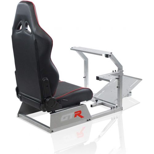  GTR Simulator GTR Racing Simulator GTA-S-S105LBKRD GTA Model Silver Frame with BlackRed Real Racing Seat, Driving Simulator Cockpit Gaming Chair with Gear Shifter Mount