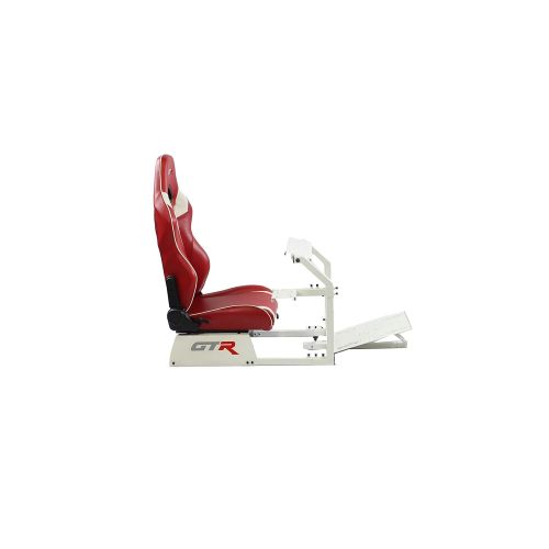  GTR Simulator GTA-WHT-S105LRDWHT GTA Model Racing Simulator White Frame with RedWhite Real Racing Seat, Driving Simulator Cockpit Gaming Chair with Gear Shifter Mount